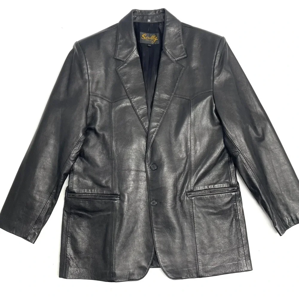 Sportcoat Blazer Western Scully Mens 44 Soft Lambskin Leather Jacket Yokes Black